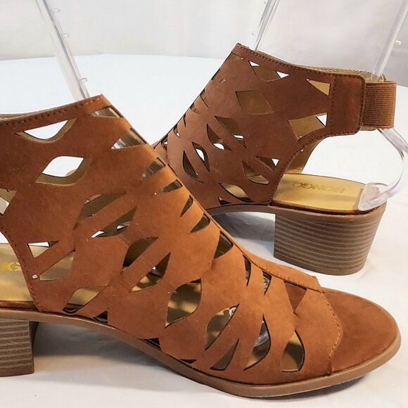 Womens Bongo Brown Block Heels Sandals Cutout Ankle Bootie Open Toe Shoe size 11 - Picture 6 of 12
